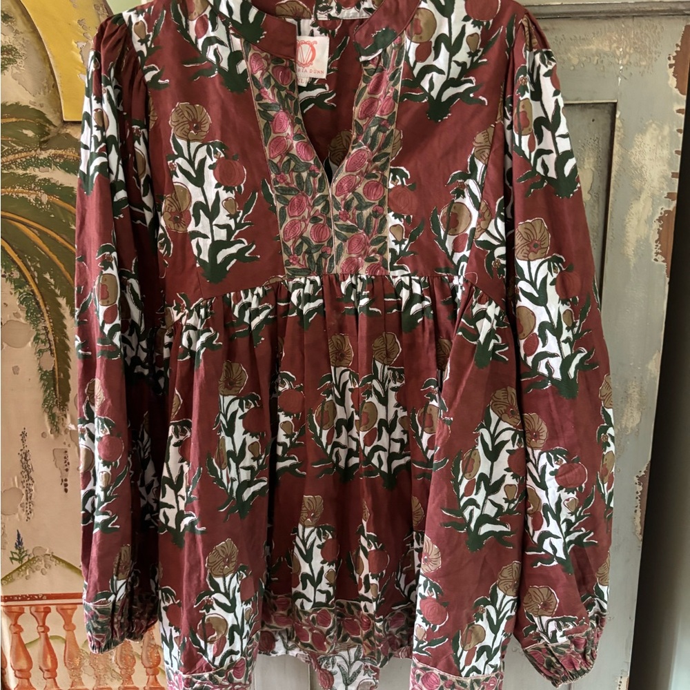 Victoria Dunn Brick Red Floral Embroidered Tunic